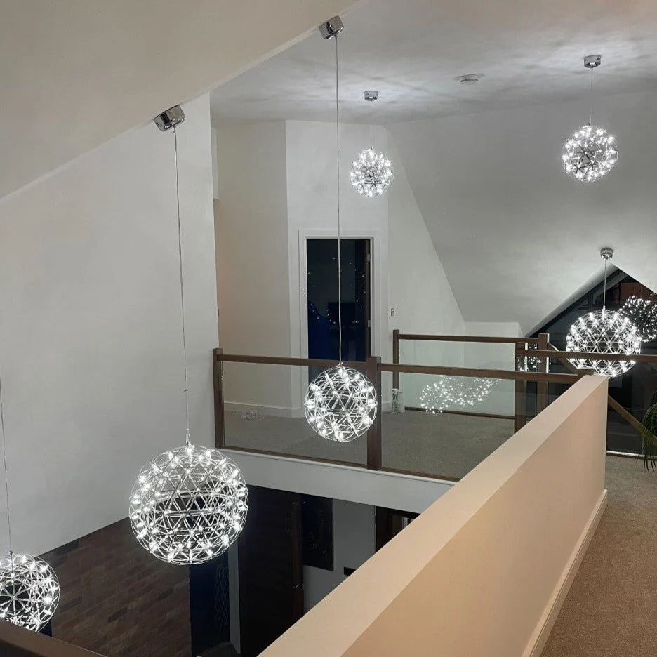 Firework Starburst Chandelier Chrome Fawkes Silver / Gold Pendant - Various Sizes