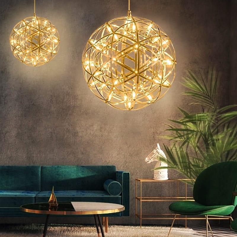 Firework Starburst Chandelier Chrome Fawkes Silver / Gold Pendant - Various Sizes