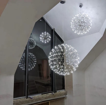 Firework Starburst Chandelier Chrome Fawkes Silver / Gold Pendant - Various Sizes