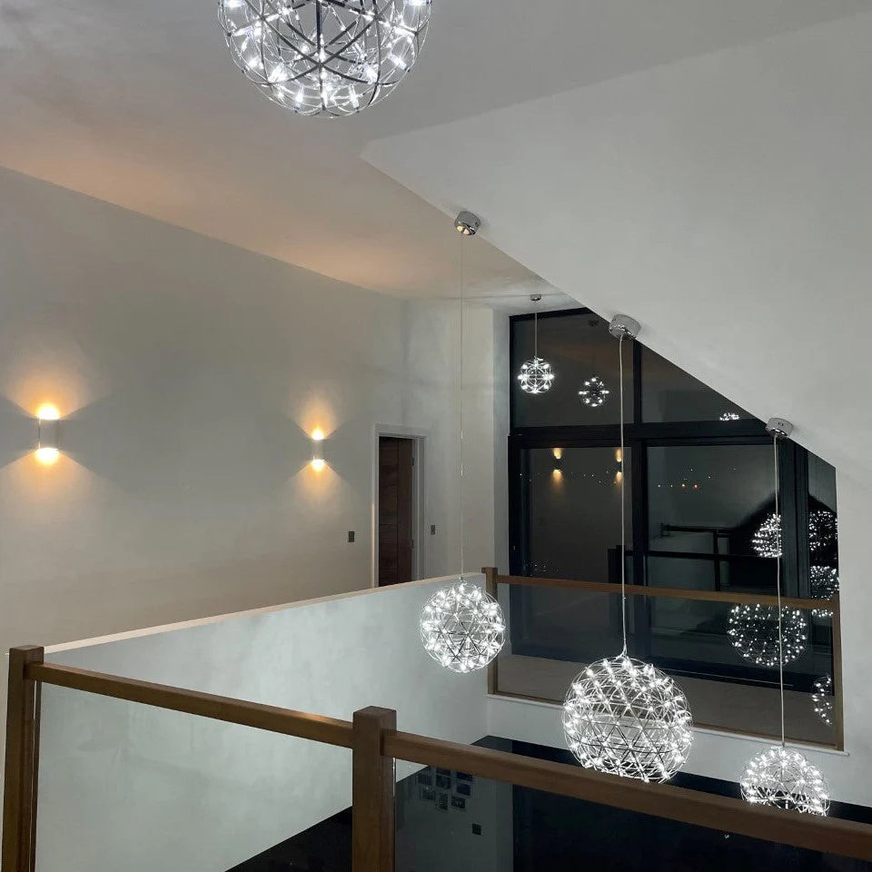 Firework Starburst Chandelier Chrome Fawkes Silver / Gold Pendant - Various Sizes
