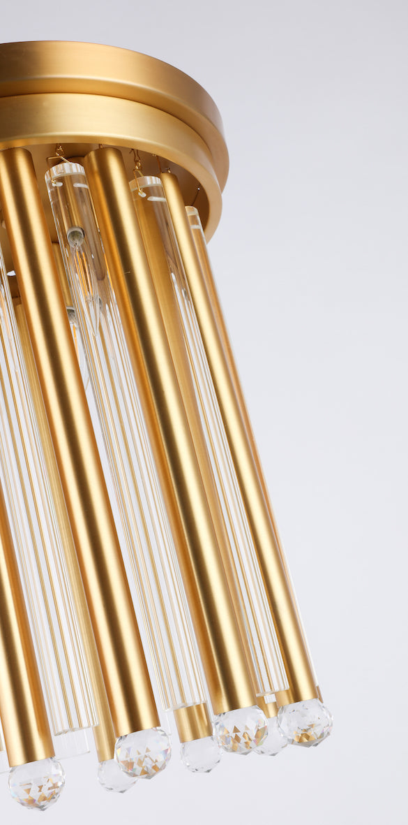 Flush Gold & Crystal Pipe Ceiling Light