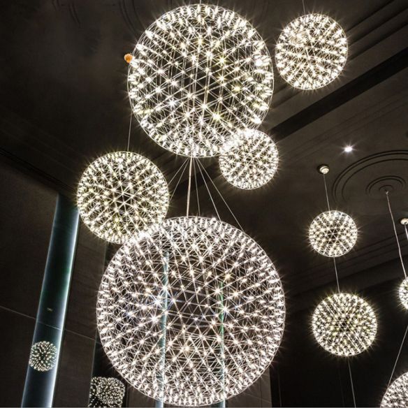 Firework Starburst Chandelier Chrome Fawkes Silver / Gold Pendant - Various Sizes
